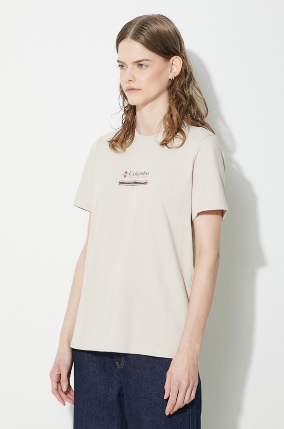 Columbia t-shirt bawełniany Boundless Beauty 2036581 beżowy