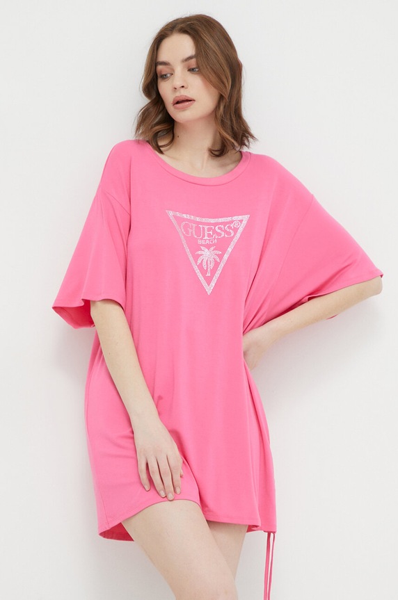 Guess t-shirt aplikacja różowy E4GI00.K68D2