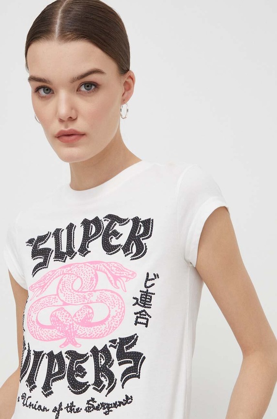Superdry t-shirt bawełniany beżowy W1011391A.39E