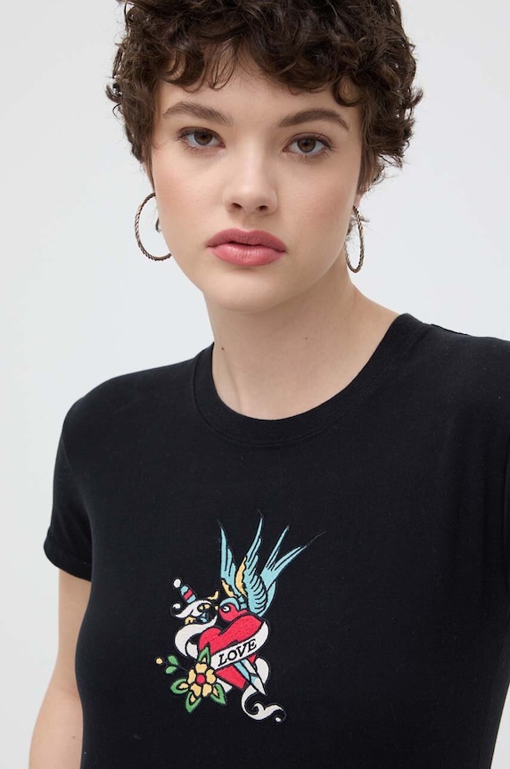 Bavlněné tričko Superdry nášivka černá W1011419A.02A