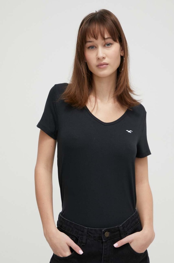 Tričko Hollister Co. hladký černá KI339.3489.900