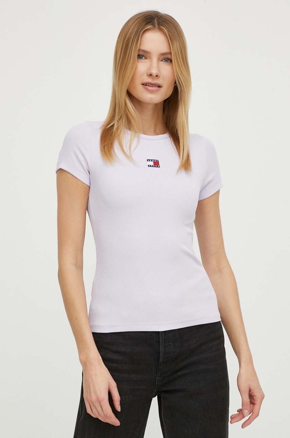 Tommy Jeans t-shirt damski bawełniany z elastanem DW0DW17881 fioletowy SS26