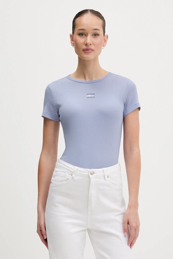 Tommy Jeans t-shirt damski bawełniany z elastanem niebieski DW0DW17881