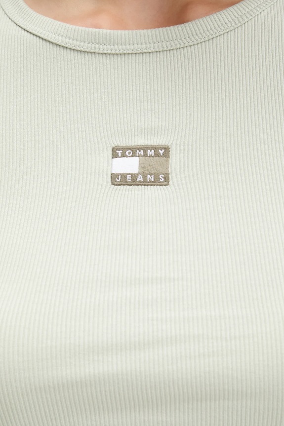 Tommy Jeans T-shirt γυναικείο βαμβακερό με ελαστάν DW0DW17881 πράσινο