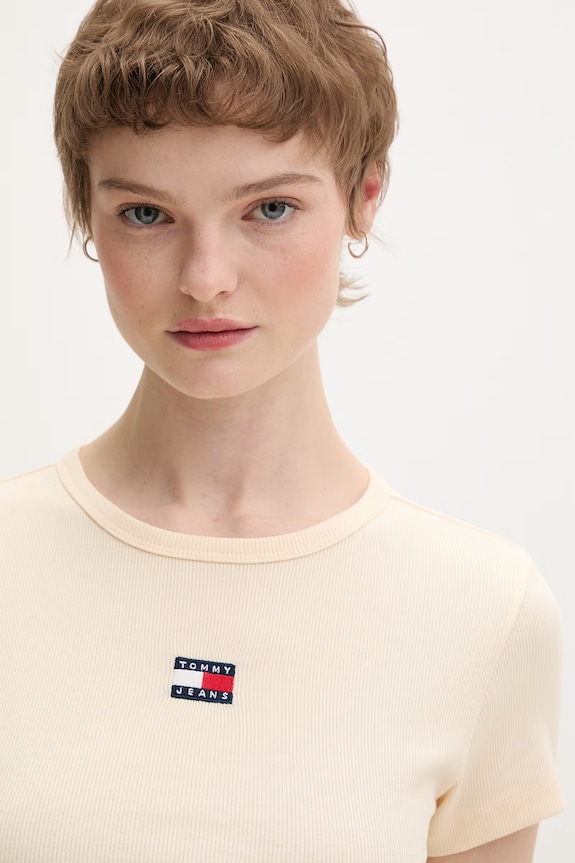 Tommy Jeans tričko dámské bavlněné s elastanem béžová DW0DW17881