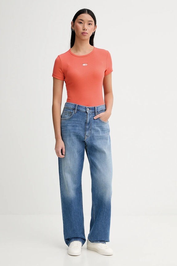 Tommy Jeans póló női pamut elasztánnal DW0DW17881 narancssárga SS26