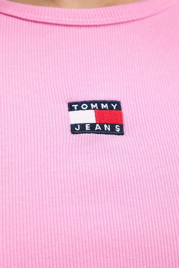 Tommy Jeans тениска дамска от памук с еластан DW0DW17881 розов