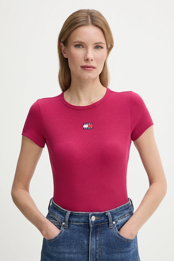 Tommy Jeans tričko dámske bavlnené s elastanom ružová DW0DW17881