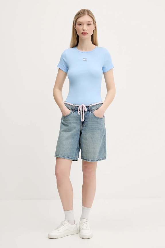 Tommy Jeans T-shirt γυναικείο βαμβακερό με ελαστάν DW0DW17881 μπλε SS26