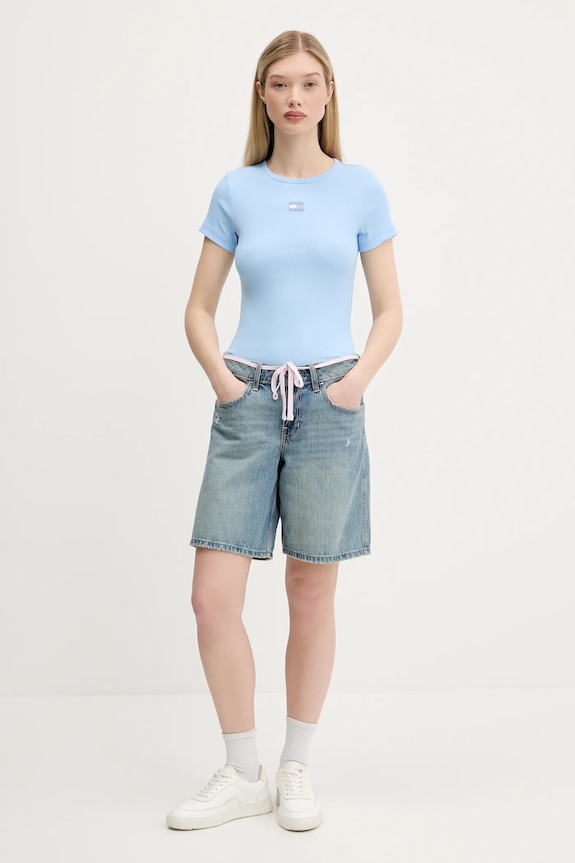 Tommy Jeans T-shirt γυναικείο βαμβακερό με ελαστάν DW0DW17881 μπλε SS26