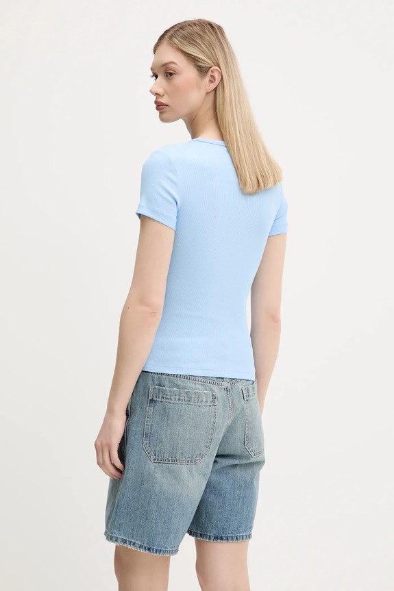 Ρούχα Tommy Jeans T-shirt γυναικείο βαμβακερό με ελαστάν DW0DW17881 μπλε