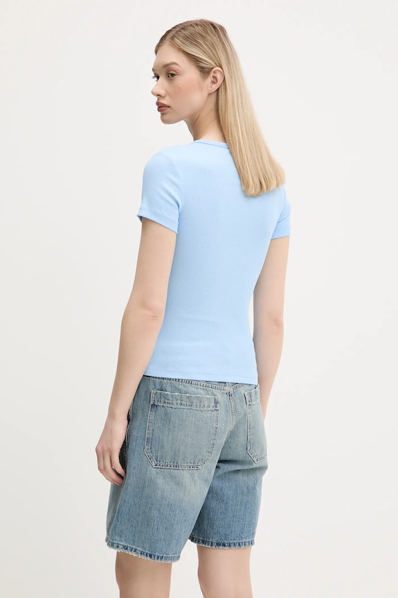 Ρούχα Tommy Jeans T-shirt γυναικείο βαμβακερό με ελαστάν DW0DW17881 μπλε