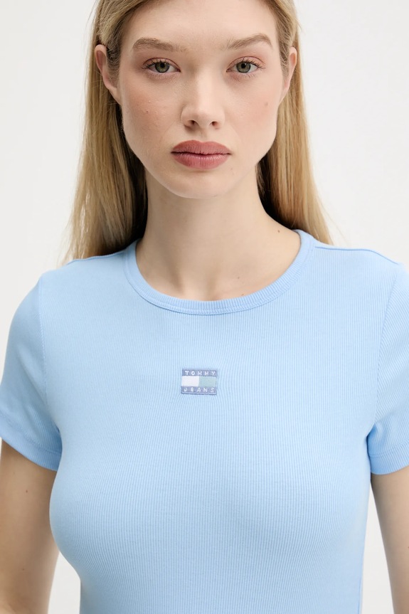 Tommy Jeans T-shirt γυναικείο βαμβακερό με ελαστάν μπλε DW0DW17881