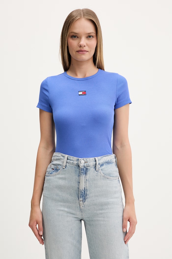 Tommy Jeans kratka majica ženska iz bombaža z elastanom modra DW0DW17881