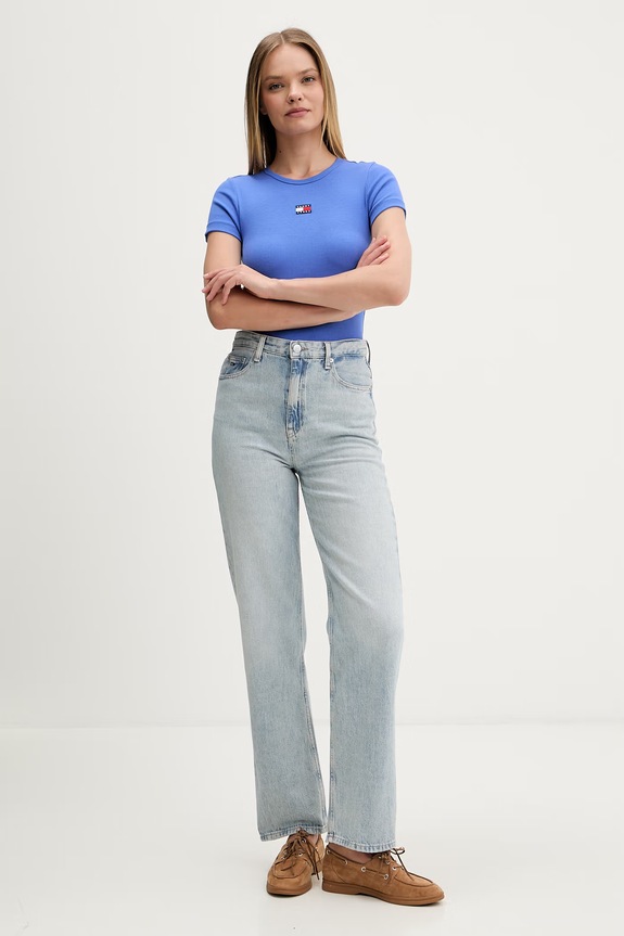 Tommy Jeans kratka majica ženska iz bombaža z elastanom DW0DW17881 modra SS26