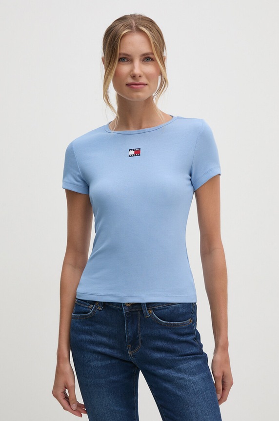 Tommy Jeans T-shirt damski bawełniany z elastanem niebieski DW0DW17881