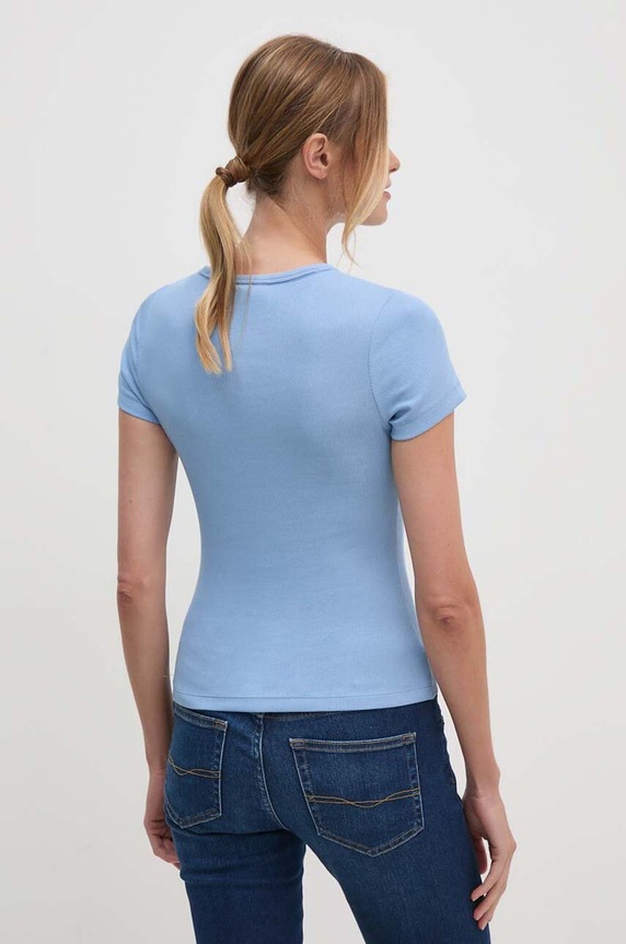 Tommy Jeans T-shirt damski bawełniany z elastanem DW0DW17881 niebieski SS26
