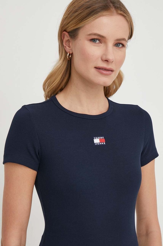 Tommy Jeans t-shirt γυναικείο από βαμβάκι με ελαστάν με ελαστάν σκούρο μπλε DW0DW17881