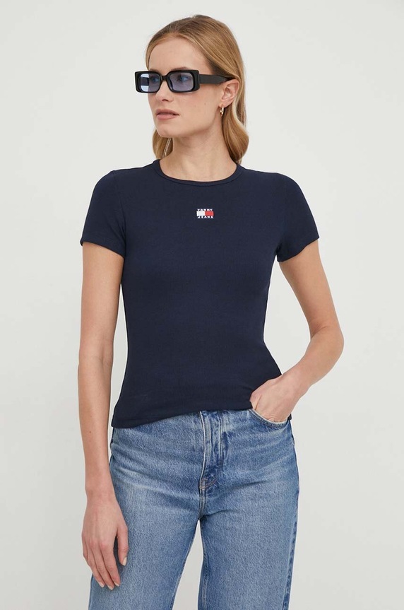 Tommy Jeans t-shirt γυναικείο από βαμβάκι με ελαστάν DW0DW17881 σκούρο μπλε SS26
