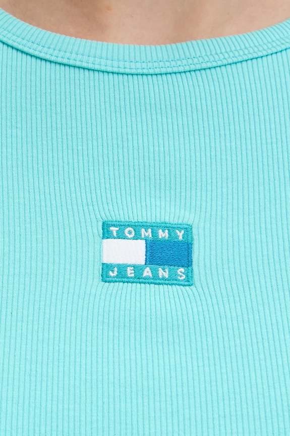 Tommy Jeans t-shirt damski bawełniany z elastanem turkusowy DW0DW17881