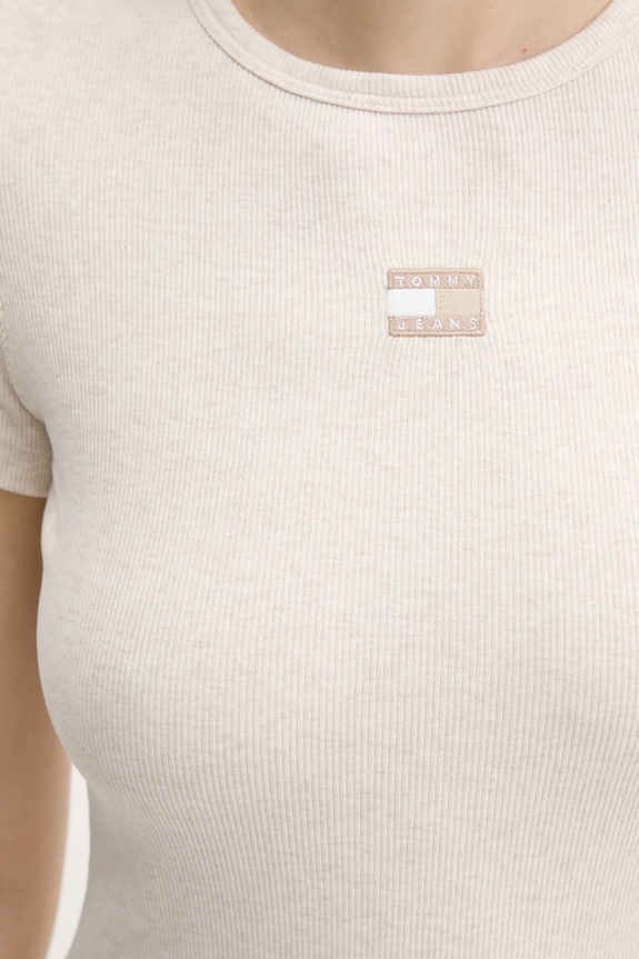 Tommy Jeans t-shirt damski bawełniany z elastanem DW0DW17881 beżowy