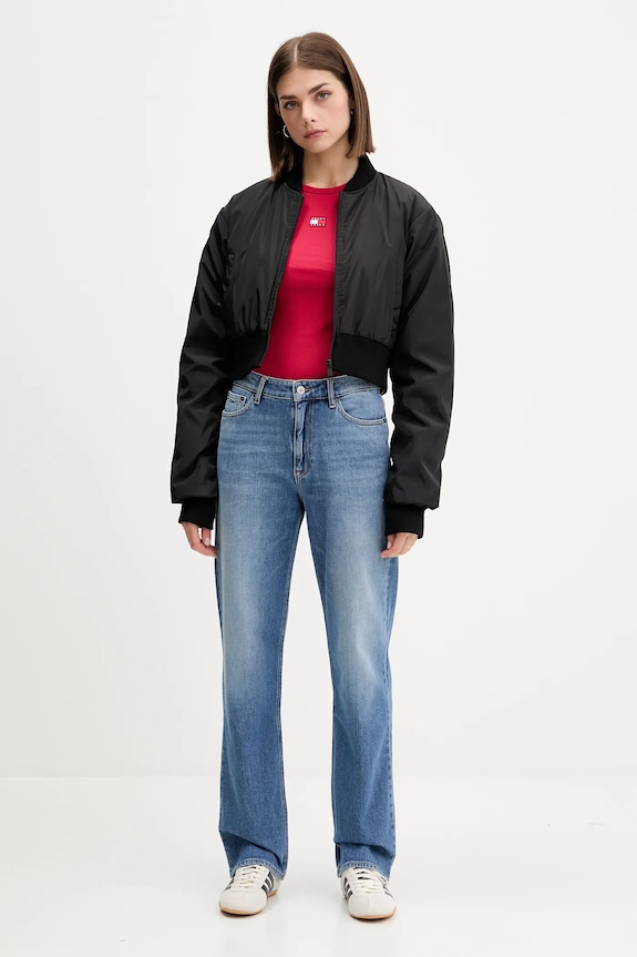 Tommy Jeans t-shirt damski bawełniany z elastanem DW0DW17881 bordowy SS26