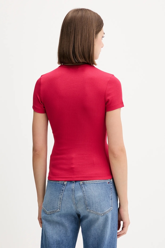 Odzież Tommy Jeans t-shirt damski bawełniany z elastanem DW0DW17881 bordowy