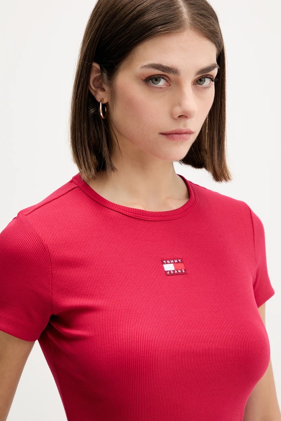 Tommy Jeans t-shirt damski bawełniany z elastanem bordowy DW0DW17881