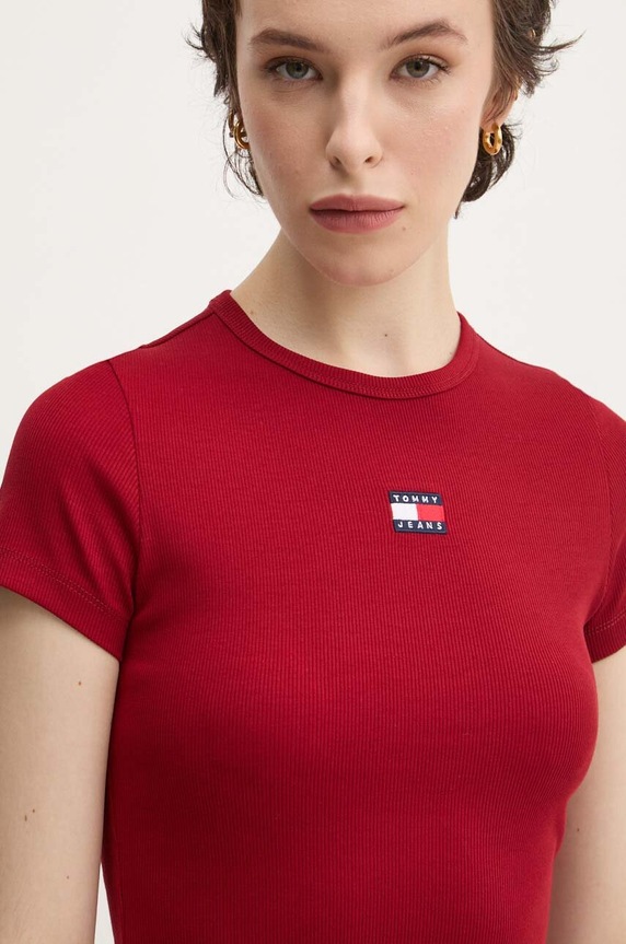 Tommy Jeans t-shirt damski bawełniany z elastanem bordowy DW0DW17881
