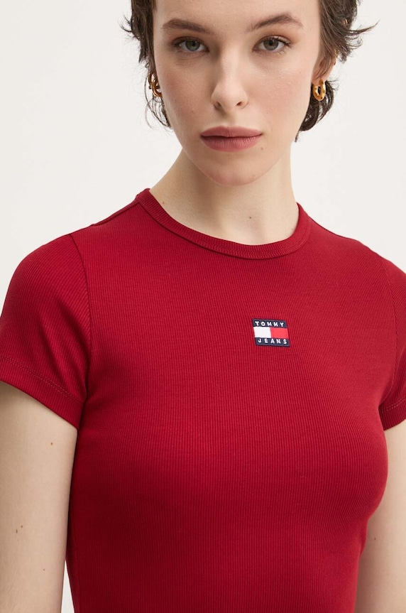 Tommy Jeans t-shirt damski bawełniany z elastanem bordowy DW0DW17881