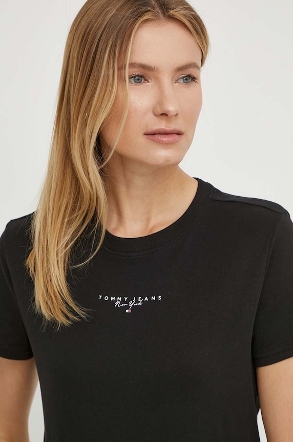 Βαμβακερό μπλουζάκι Tommy Jeans βαμβάκι μαύρο DW0DW17828