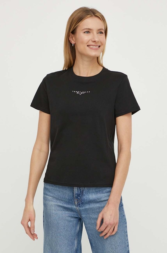 Βαμβακερό μπλουζάκι Tommy Jeans DW0DW17828 μαύρο SS24