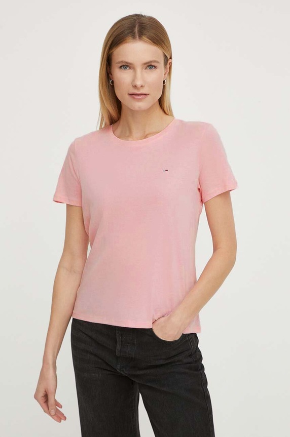 Bavlnené tričko Tommy Jeans DW0DW14616 ružová AA00
