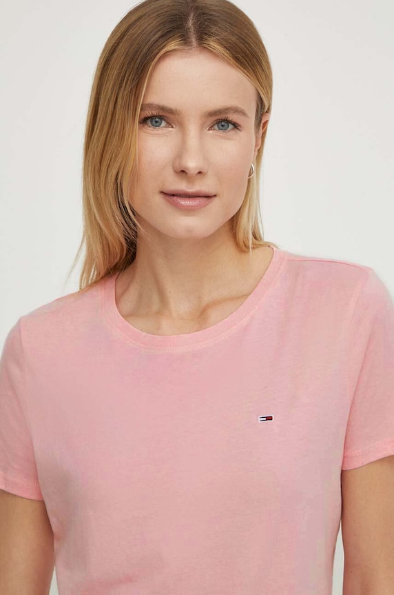Bavlnené tričko Tommy Jeans ružová DW0DW14616