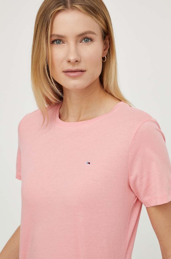 Bavlněné tričko Tommy Jeans DW0DW14616 růžová AA00