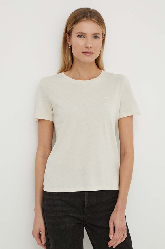 Tommy Jeans tricou din bumbac uni bej DW0DW14616