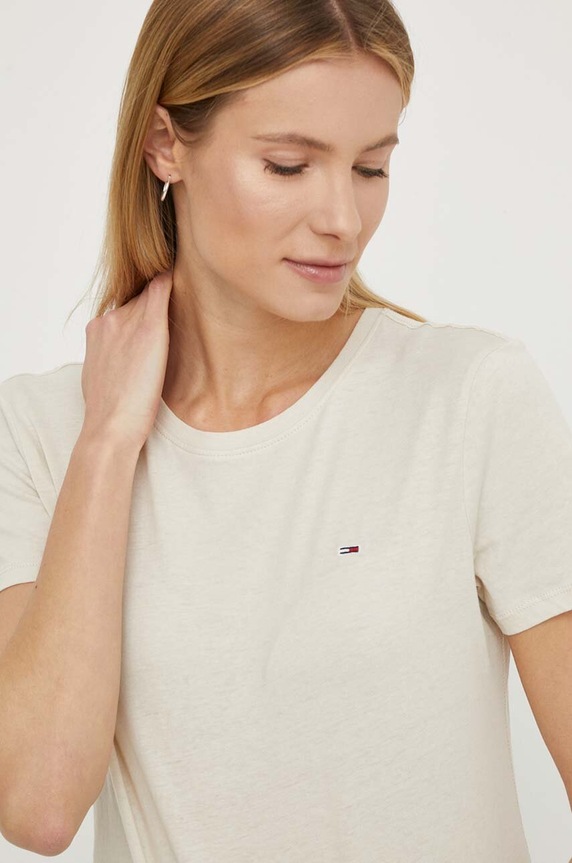 Tommy Jeans tricou din bumbac DW0DW14616 bej AA00
