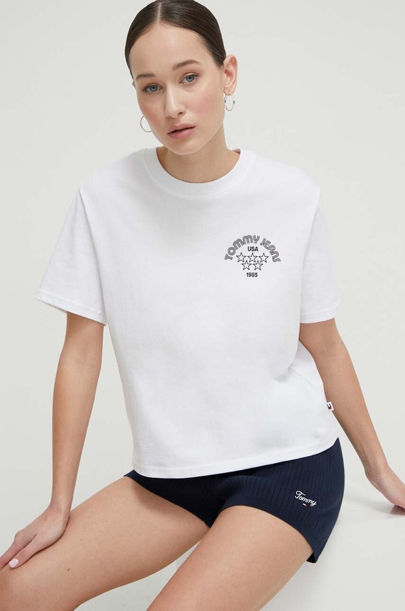 Βαμβακερό μπλουζάκι Tommy Jeans DW0DW17831 λευκό SS24