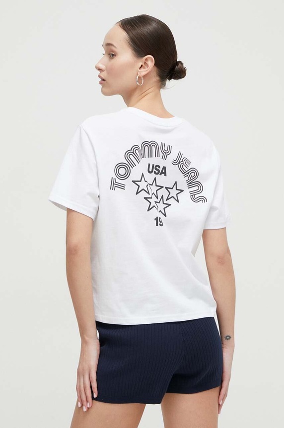 Βαμβακερό μπλουζάκι Tommy Jeans λευκό DW0DW17831