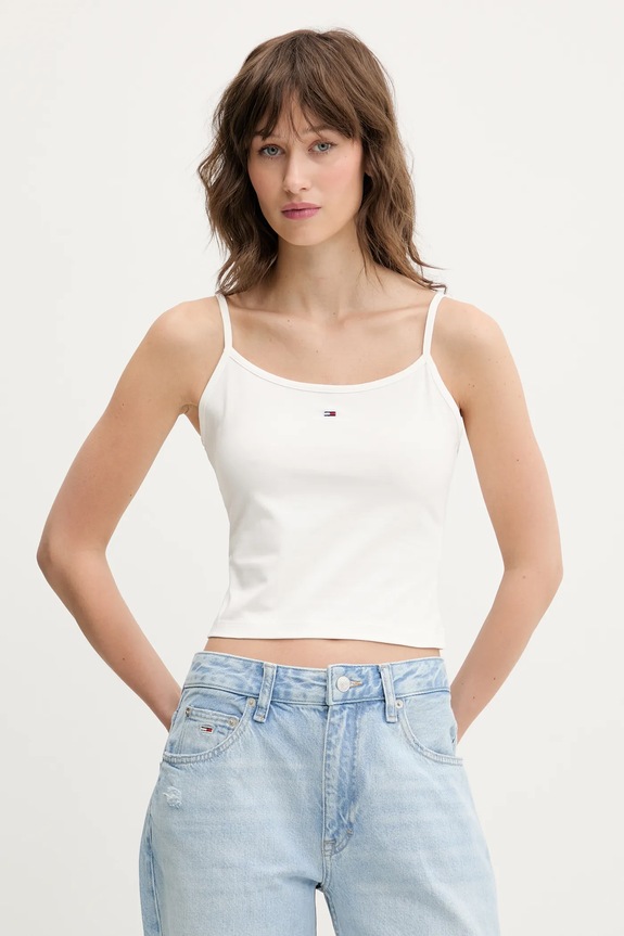 Top Tommy Jeans 2-pack Z elastanom bela DW0DW18148