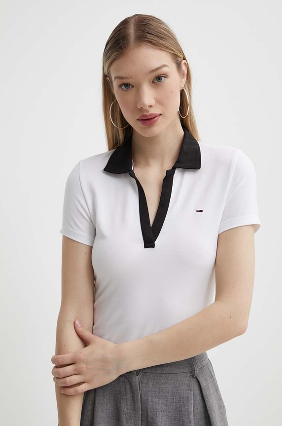 Tommy Jeans tricou polo uni alb DW0DW17225