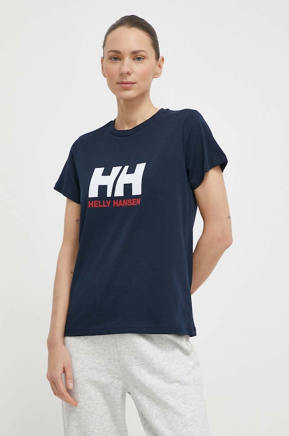 Bavlněné tričko Helly Hansen potisk námořnická modř 34465