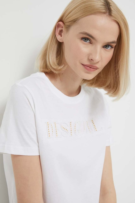 Desigual tricou din bumbac alb 24SWTK58