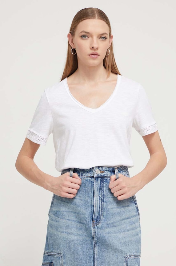 Desigual tricou din bumbac uni alb 24SWTK82