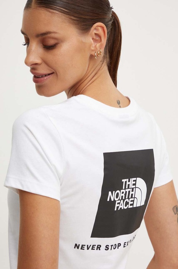 Bavlnené tričko The North Face W S/S Redbox Slim Tee potlač biela NF0A87NMFN41