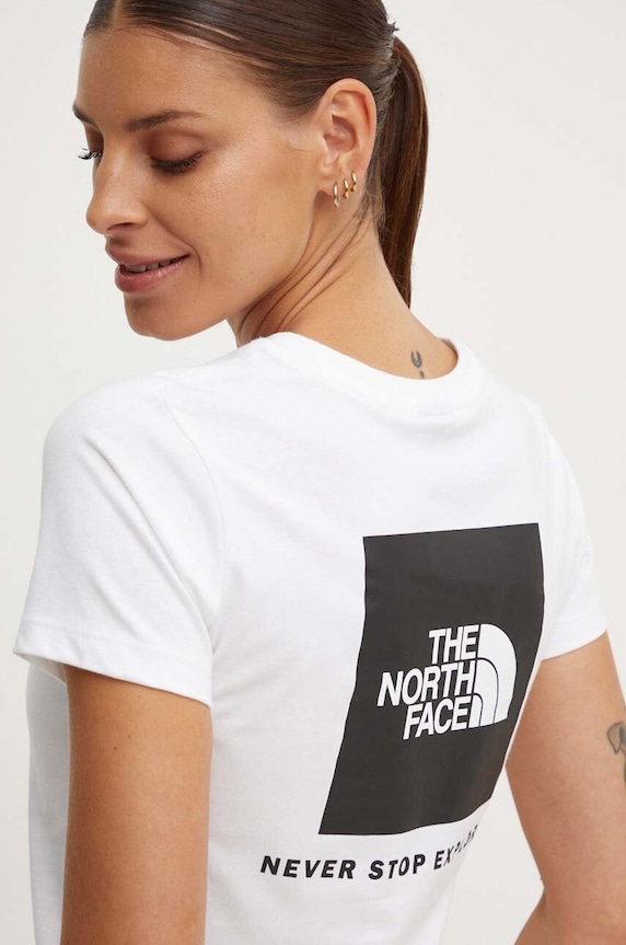Bavlnené tričko The North Face W S/S Redbox Slim Tee potlač biela NF0A87NMFN41