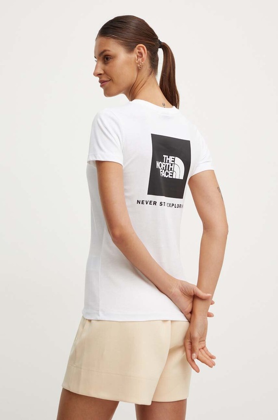 Oblečenie Bavlnené tričko The North Face W S/S Redbox Slim Tee NF0A87NMFN41 biela
