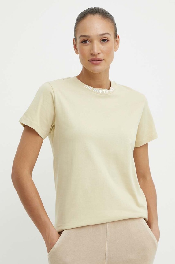 Βαμβακερό μπλουζάκι The North Face μπεζ NF0A87DJ3X41