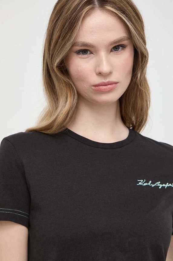 Βαμβακερό μπλουζάκι Karl Lagerfeld μαύρο 24UW1735