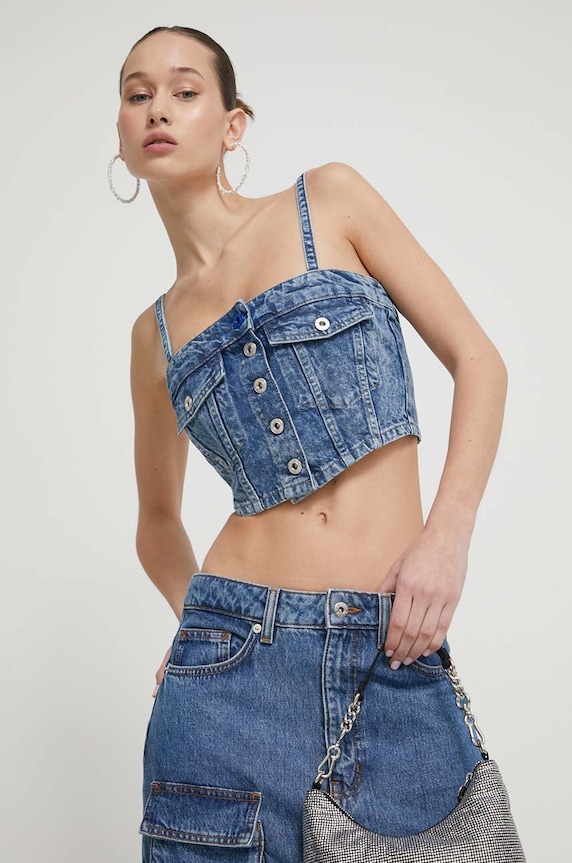 Karl Lagerfeld Jeans top din denim uni albastru 241J1600